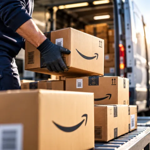 Pakete werden in einen Lieferwagen verladen